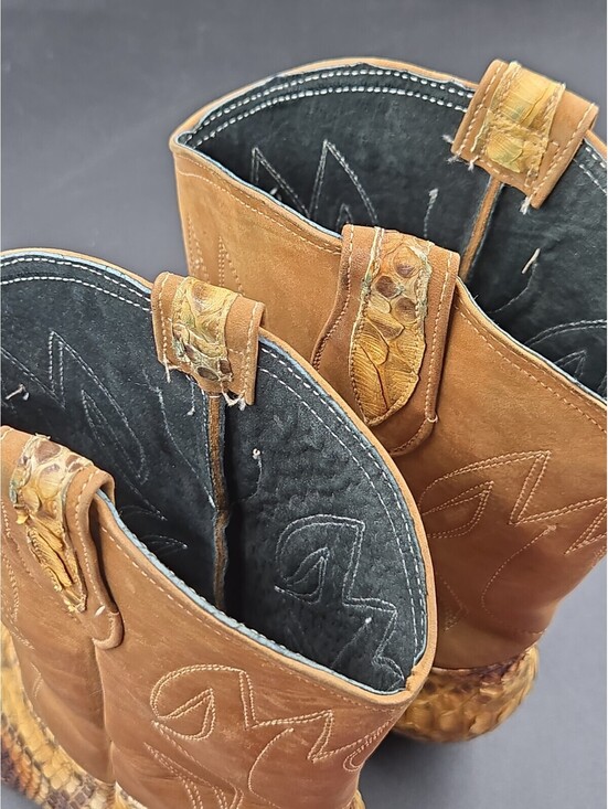 Mexican MEN\'S EXOTIC PYTHON WESTERN BOOTS Brown Leather Mens Size 8 Vintage main image 7